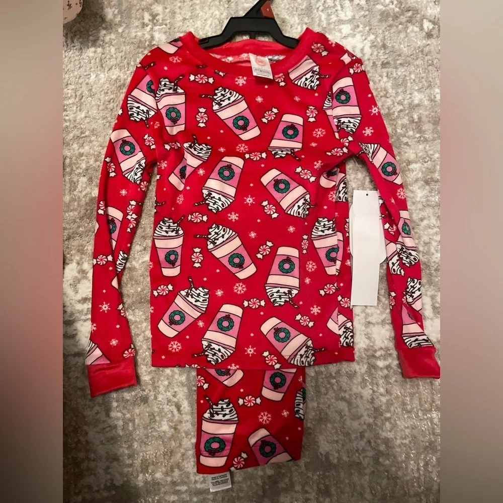 Wonder Nation Red Coffee Cup Kids Pajama Set size 7-NWT
